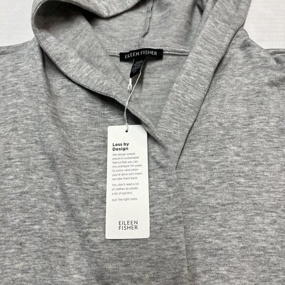 Eileen Fisher  Fleece Cardigan S Gray Hooded Open Front Athleisure Minimalist - Picture 7 of 11